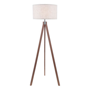 Armitage Dark Wood Tripod Floor Lamp with Grey Linen Shade