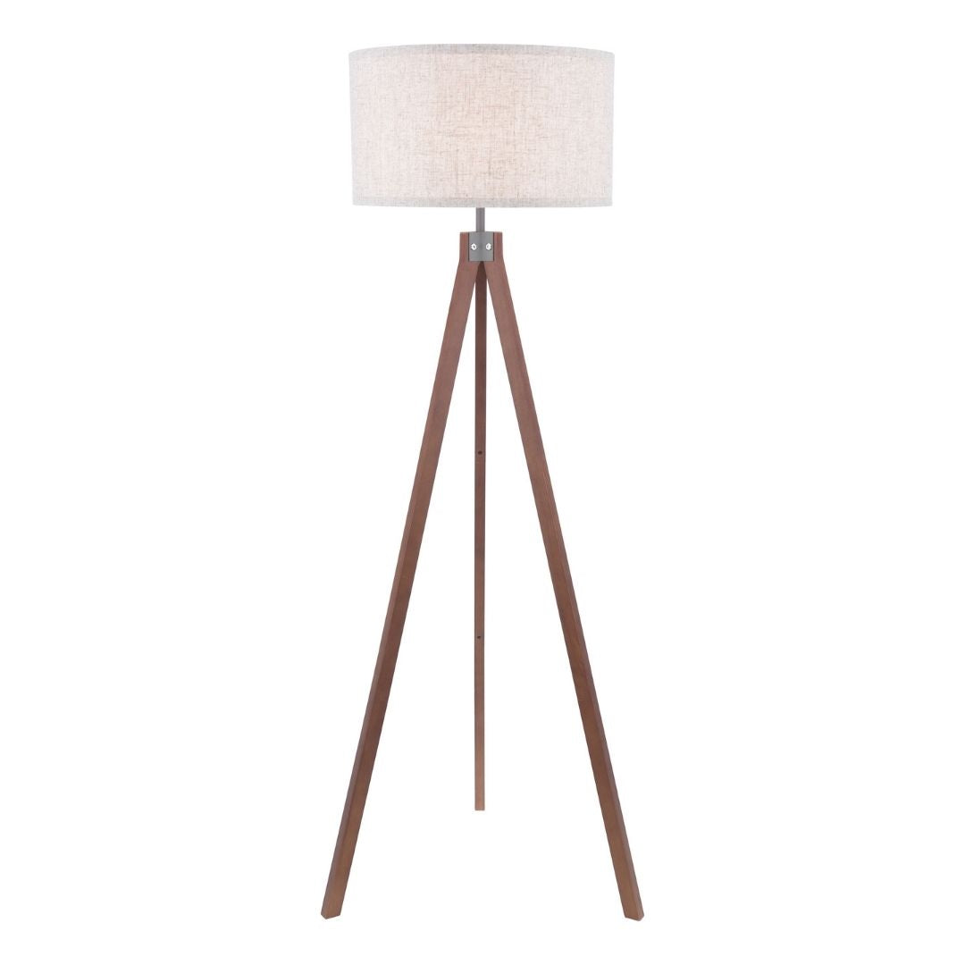 Armitage Dark Wood Tripod Floor Lamp with Grey Linen Shade
