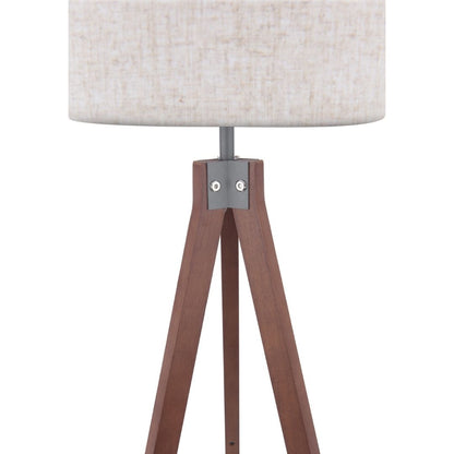 Armitage Dark Wood Tripod Floor Lamp with Grey Linen Shade