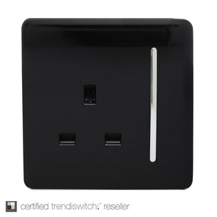 Trendi Switch 1 Gang 13 amp Plug Light Switch in Screwless Piano Black