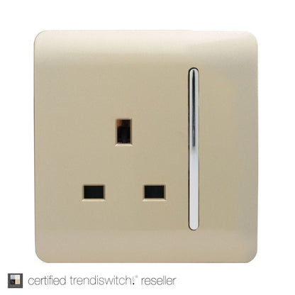 Trendi Switch 1 Gang 13 amp Plug Light Switch Screwless Champagne Gold