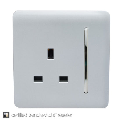 Trendi Switch 1 Gang 13 amp Plug Light Switch Screwless Gloss Silver