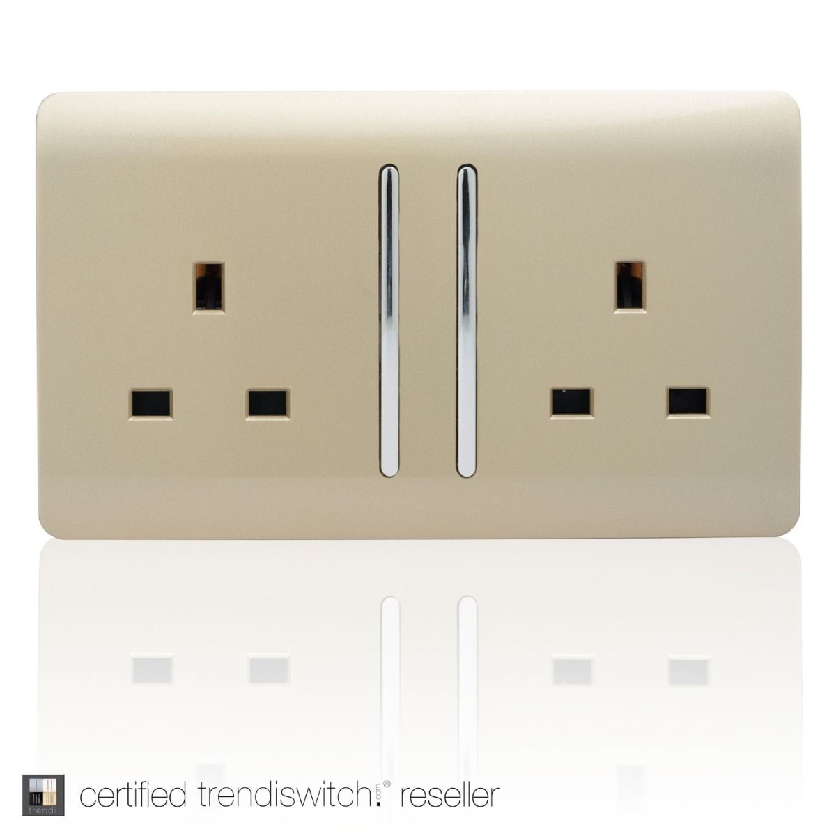 Trendi Switch 2 Gang 13 amp long switched Plug Socket Screwless Champagne Gold
