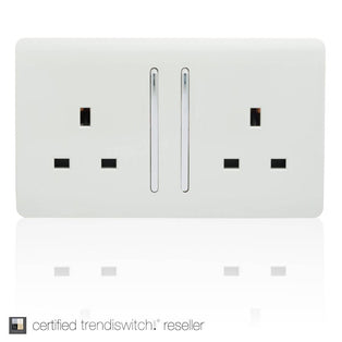 Trendi Switch 2 Gang 13 amp long switched Plug Socket Screwless Gloss White