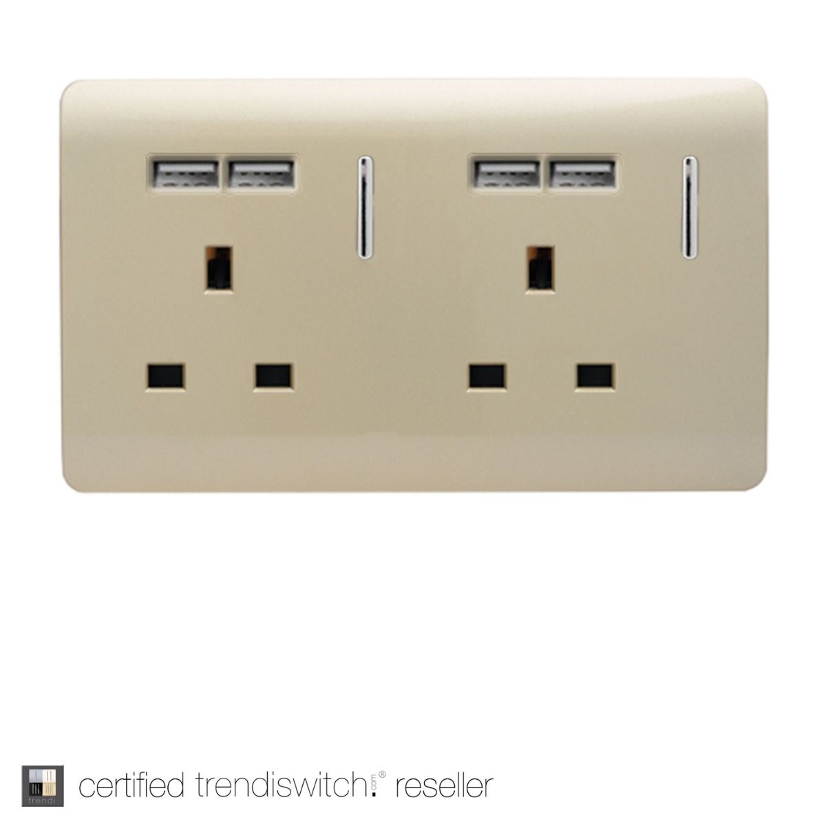 Trendi Switch 2 Gang 13 amp short switched Plug USB Socket in Screwless Champagne Gold