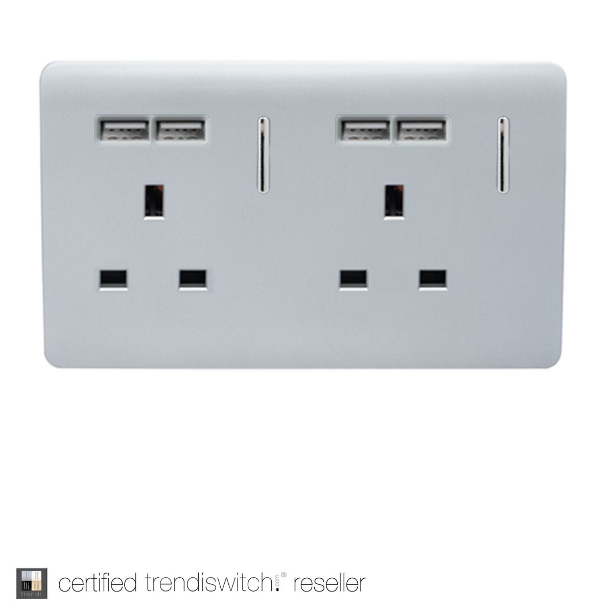 Trendi Switch 2 Gang 13 amp short switched Plug USB Socket in Screwless Gloss Silver