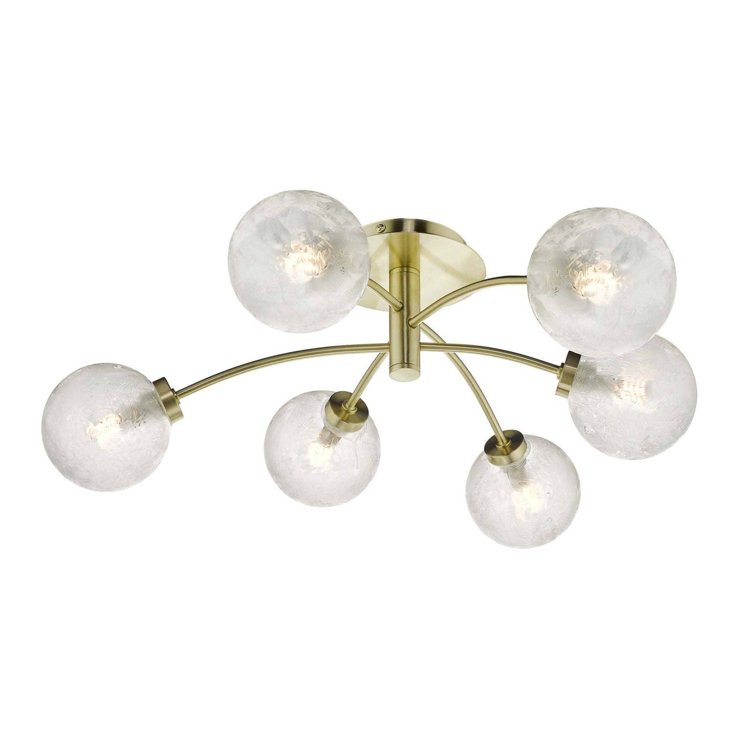 Avari Ice Crystal and Satin Brass 6 Light Semi Flush Ceiling Light