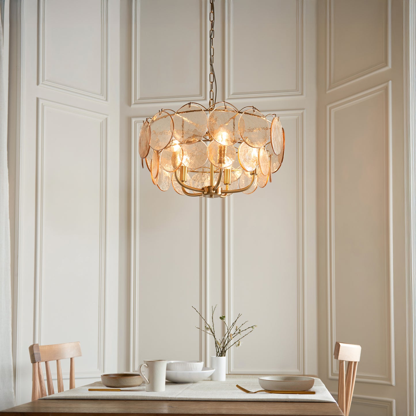 5 Light Pendant Brushed Aged Brass