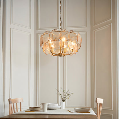 5 Light Pendant Brushed Aged Brass
