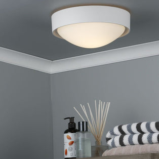 Beta White Bathroom IP44 Flush Ceiling Light with Opal Glass Shade