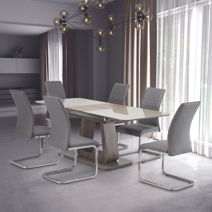 Calgery 1.4M to 1.8M Grey Oak Extendable Dining Table with 6 Grey Chairs Dining Set