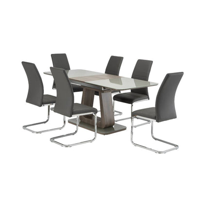 Calgery 1.4M to 1.8M Grey Oak Extendable Dining Table with 6 Grey Chairs Dining Set