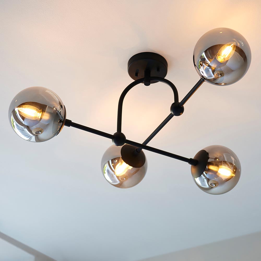 Pilar 4 Light Semi Flush Black