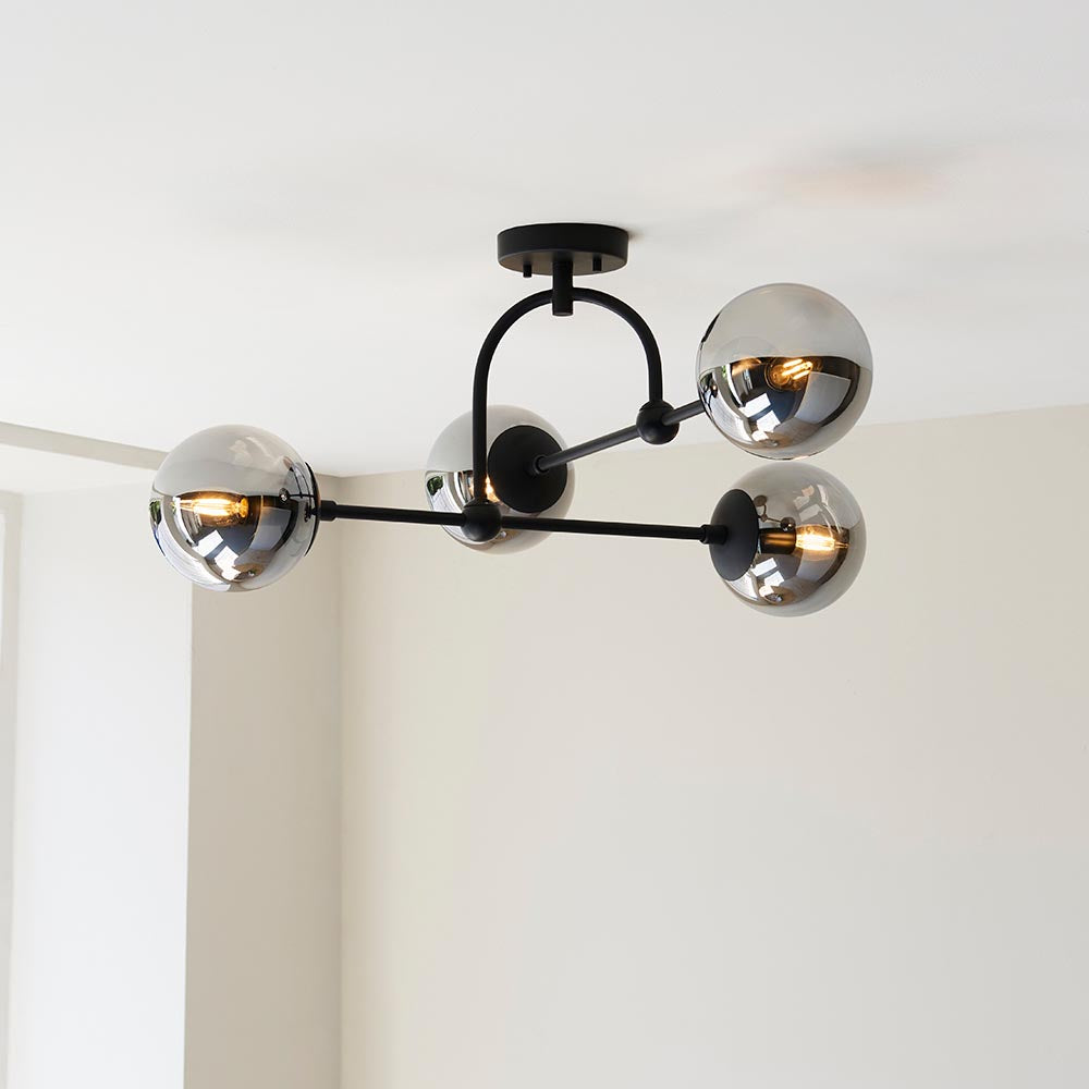 Pilar 4 Light Semi Flush Black