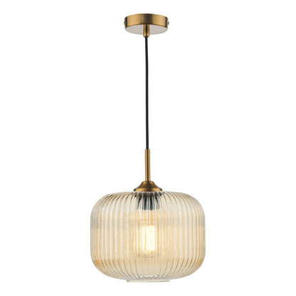 Demarius Brass & Amber Glass Pendant Ceiling Light