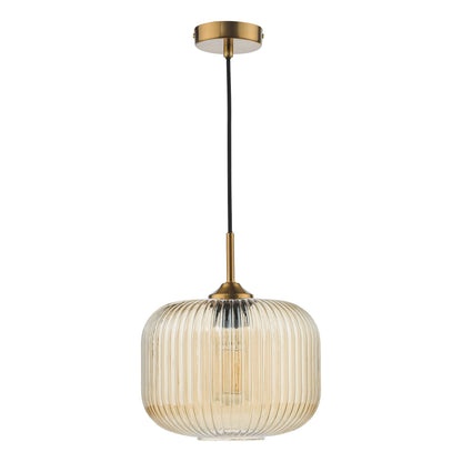 Demarius Brass & Amber Glass Pendant Ceiling Light