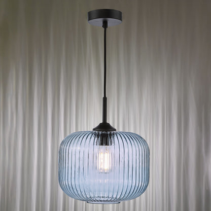 Demarius Matte Black & Blue Glass Pendant Ceiling Light