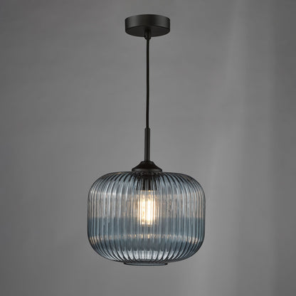 Demarius Matte Black & Blue Glass Pendant Ceiling Light