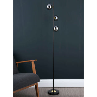 Eaen 3 Light Black and Gold Floor Lamp with Smoked Glass