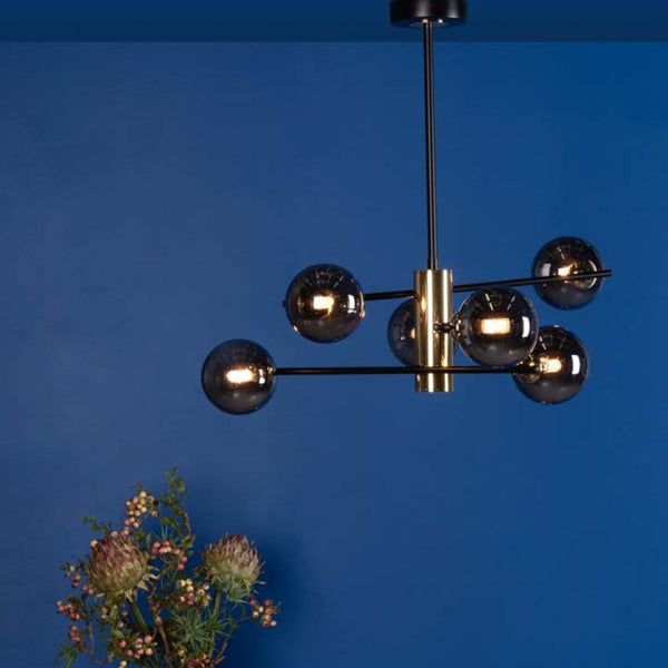 Eaen 6-Light Black Ceiling Light with Smoked Glass