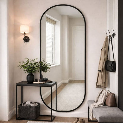 Emi - Full Length Black Metal Runway Oval Mirror - 180cm x 80cm