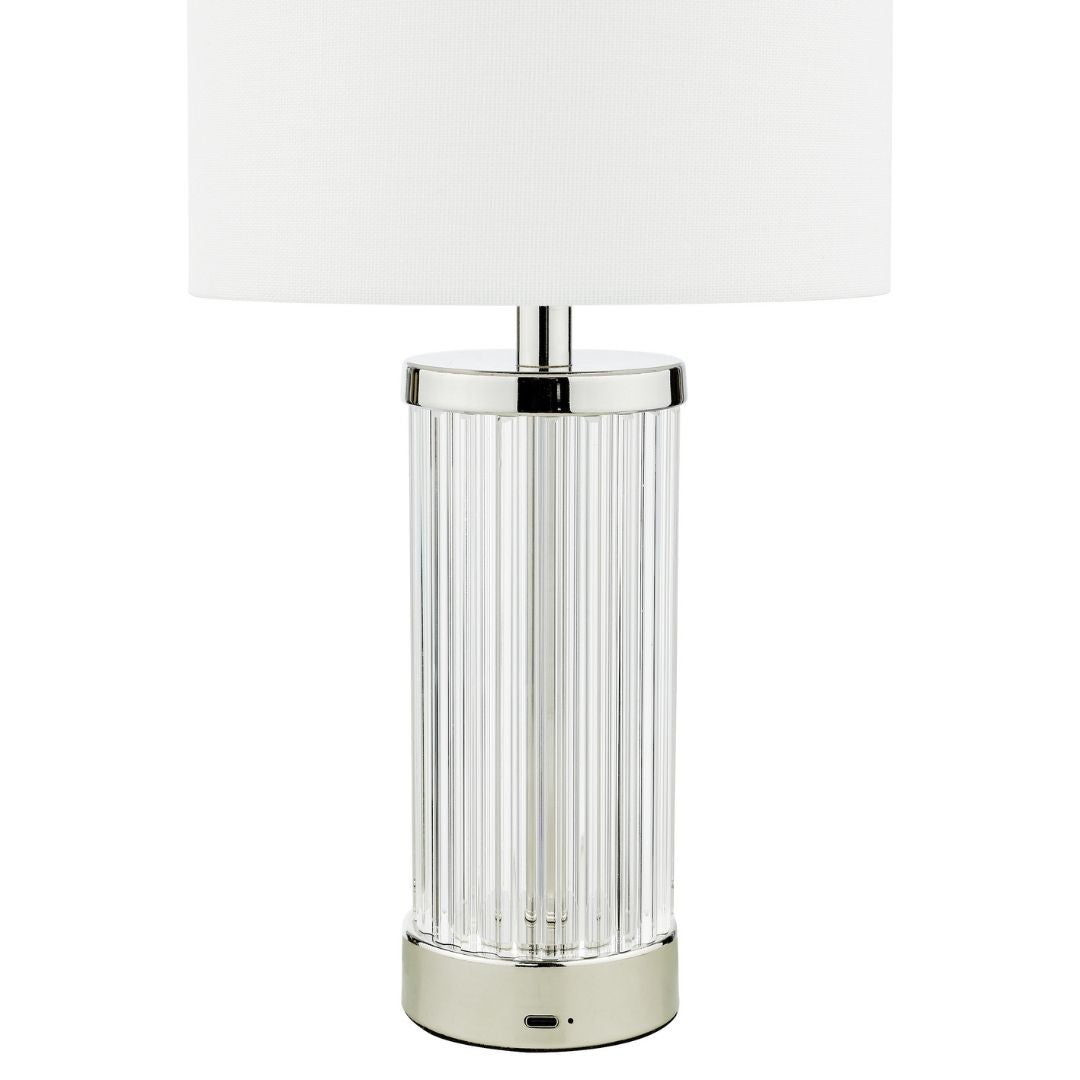 Enrico Polished Nickel and Glass Rechargeable Touch Table Lamp