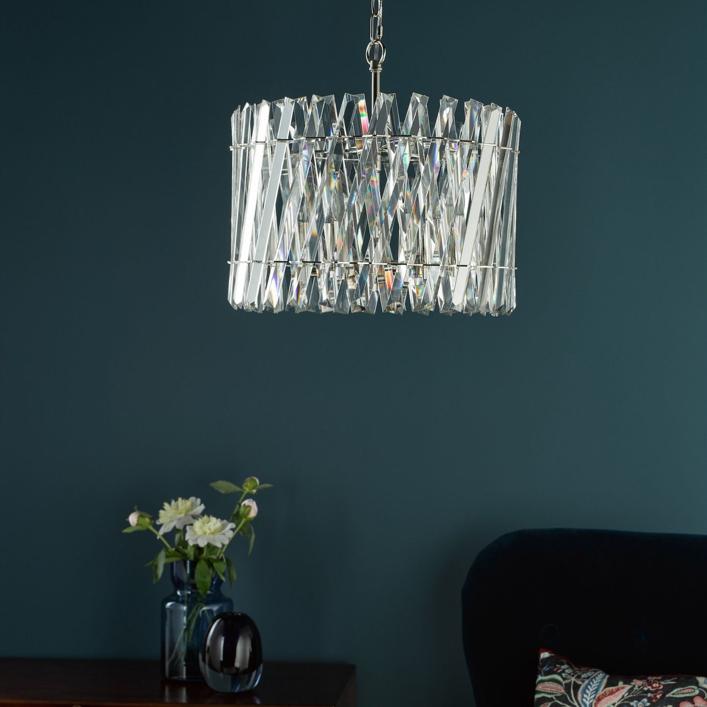 Entwine 6 Light Polished Nickel & Crystal Pendant Ceiling Light