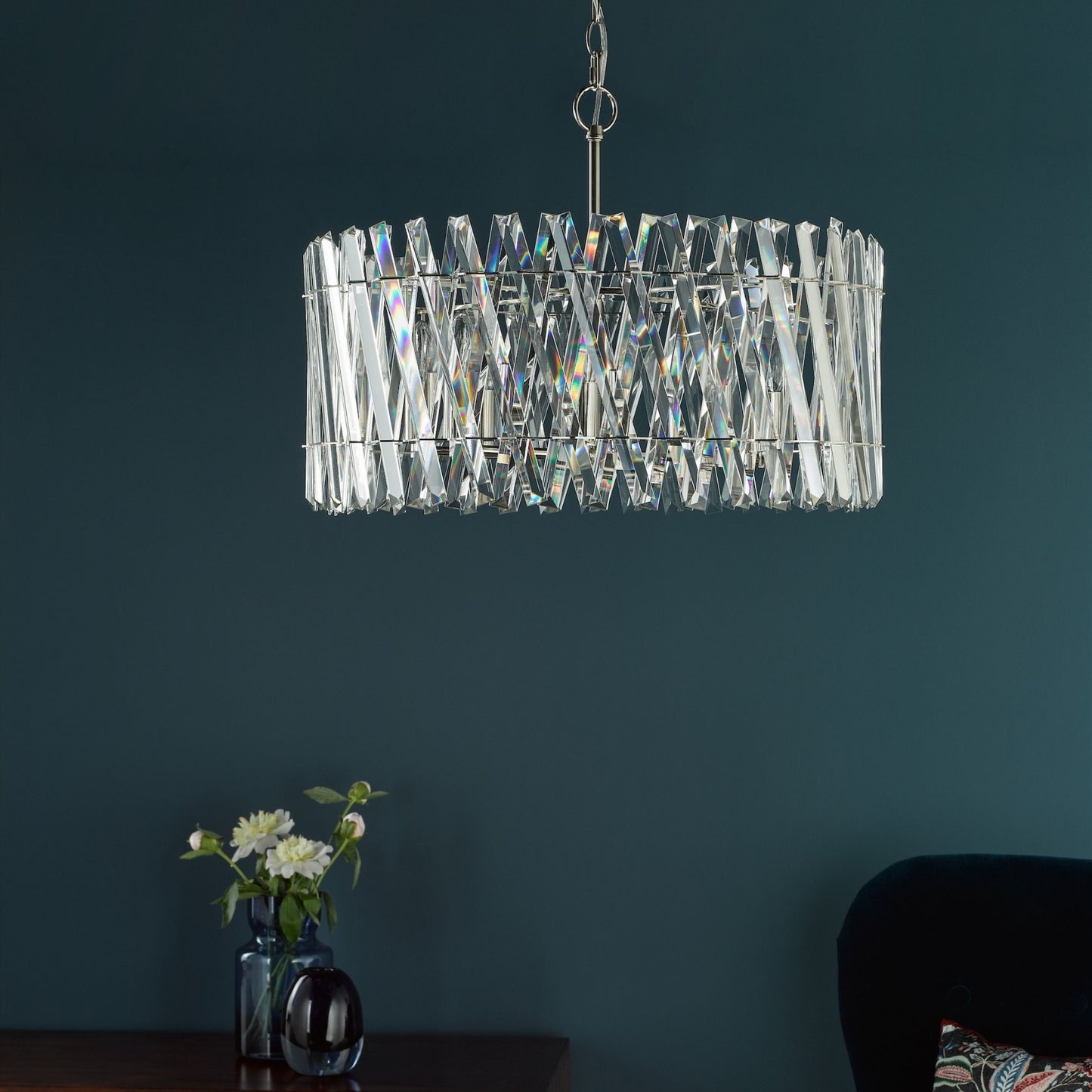 Entwine 8 Light Polished Nickel & Crystal Pendant Ceiling Light