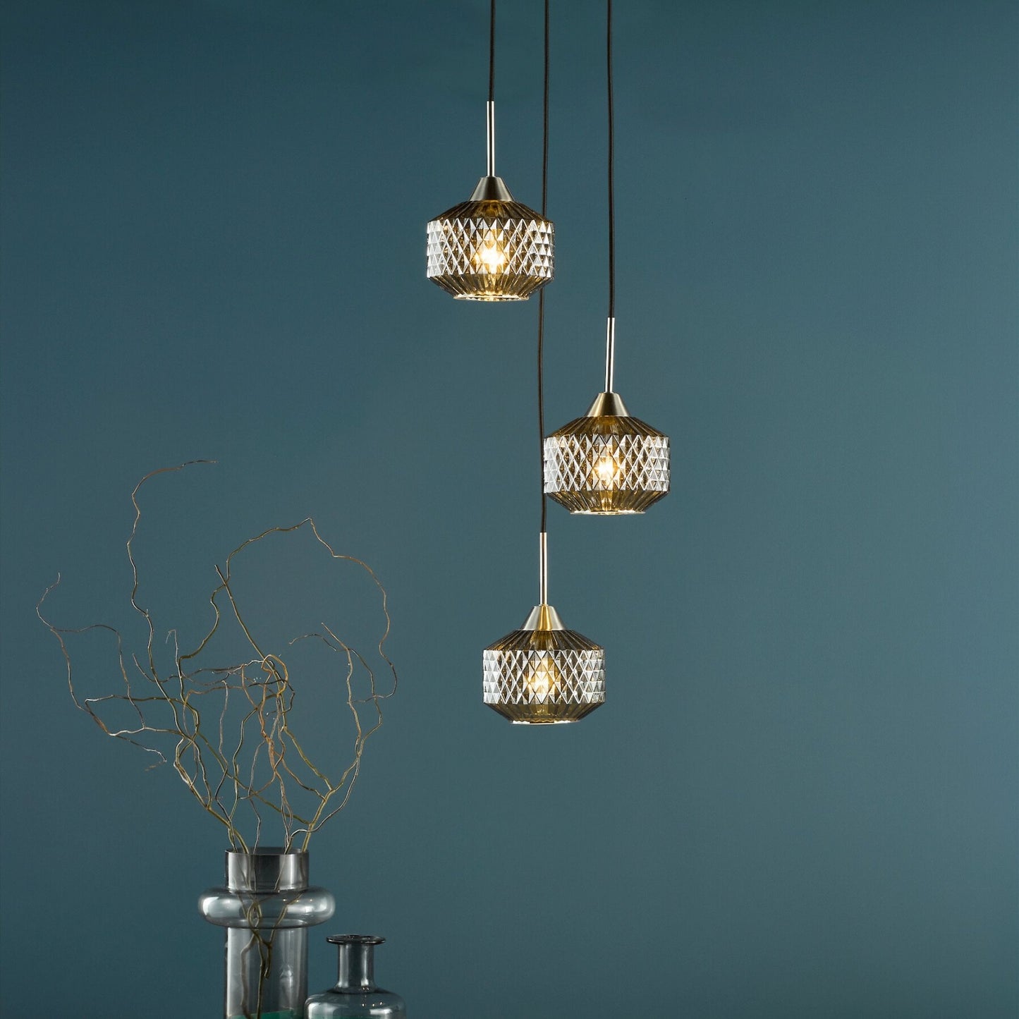 Fabrienne 3 Light Nickel & Smoked Glass Multidrop Pendant