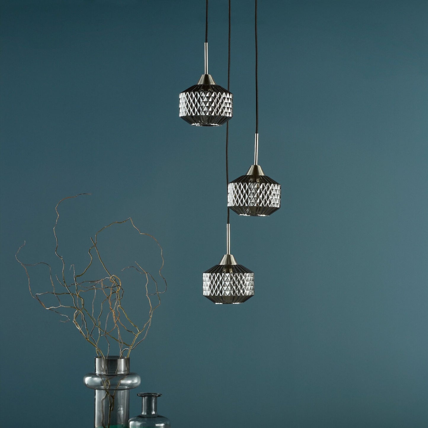Fabrienne 3 Light Nickel & Smoked Glass Multidrop Pendant