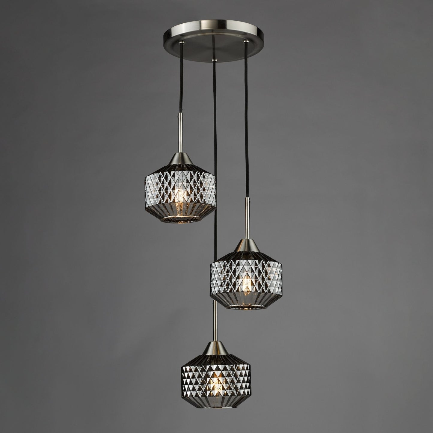 Fabrienne 3 Light Nickel & Smoked Glass Multidrop Pendant