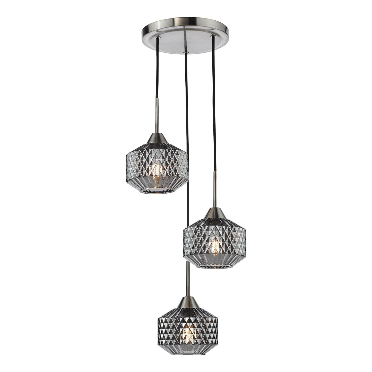 Fabrienne 3 Light Nickel & Smoked Glass Multidrop Pendant
