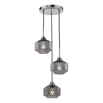 Fabrienne 3 Light Nickel & Smoked Glass Multidrop Pendant