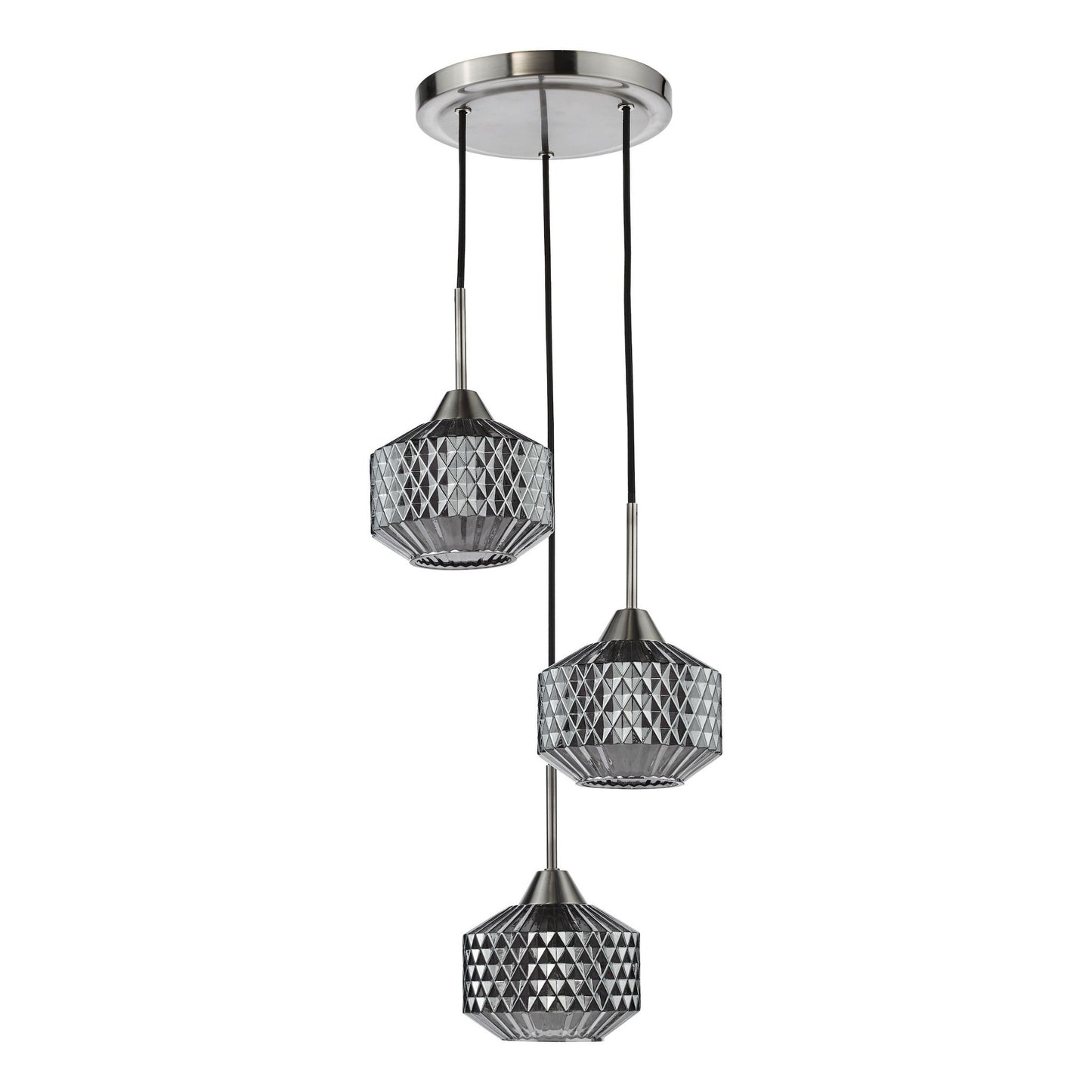 Fabrienne 3 Light Nickel & Smoked Glass Multidrop Pendant