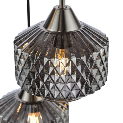 Fabrienne 3 Light Nickel & Smoked Glass Multidrop Pendant