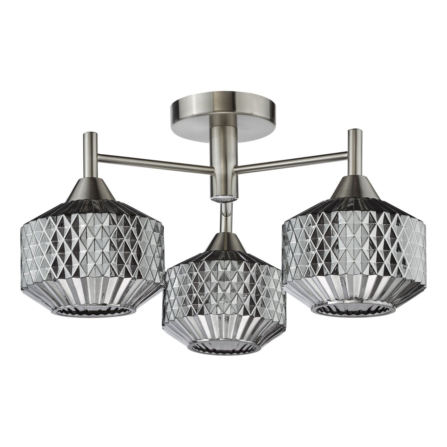Fabrienne 3 Light Nickel & Smoked Glass Semi Flush Ceiling Light
