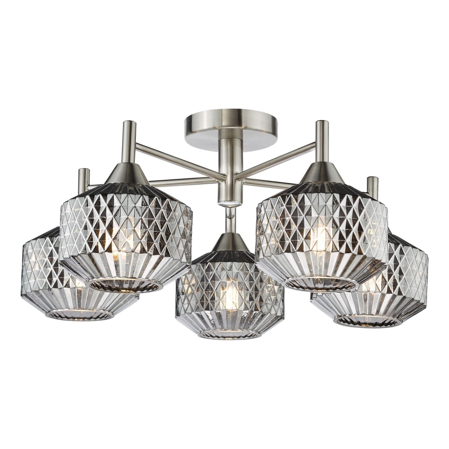 Fabrienne 5 Light Nickel & Smoked Glass Semi Flush Ceiling Light