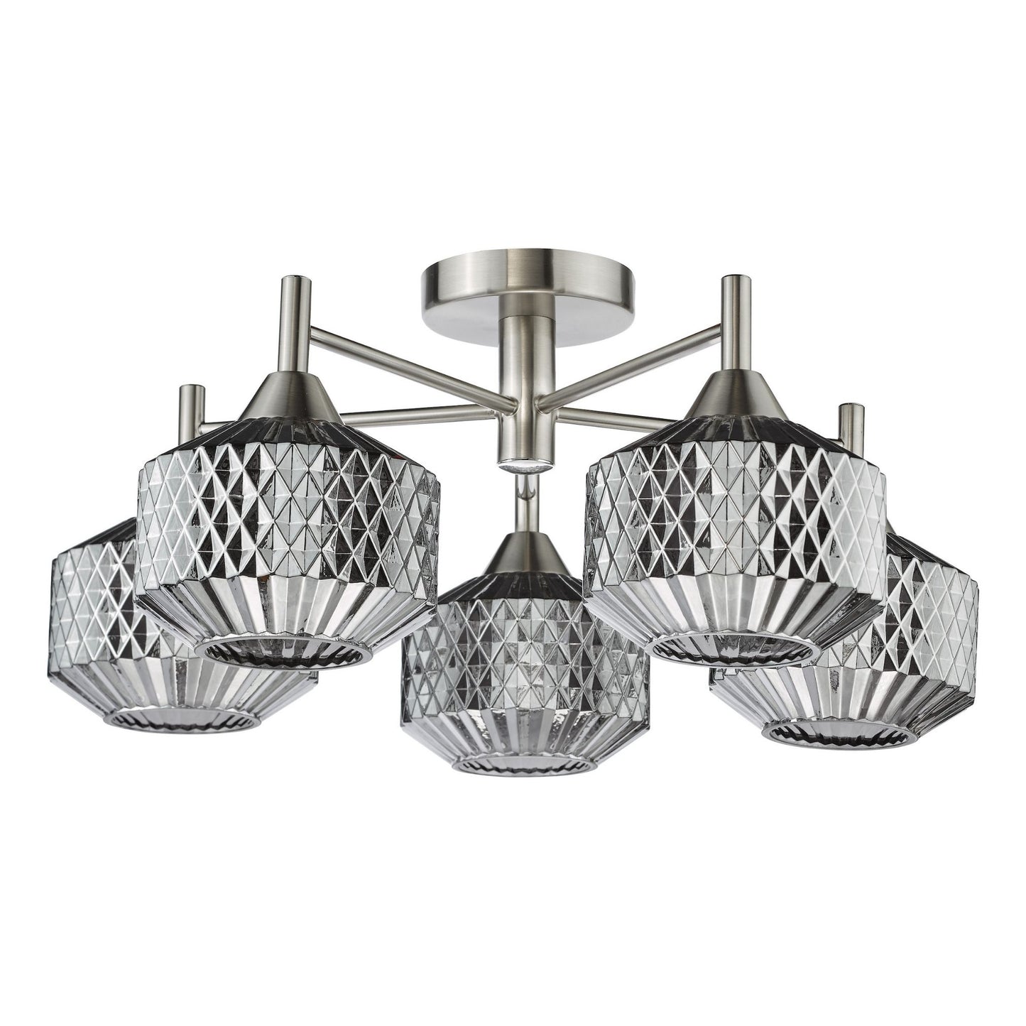 Fabrienne 5 Light Nickel & Smoked Glass Semi Flush Ceiling Light