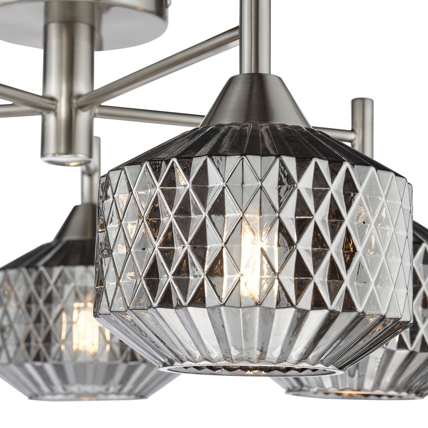 Fabrienne 5 Light Nickel & Smoked Glass Semi Flush Ceiling Light