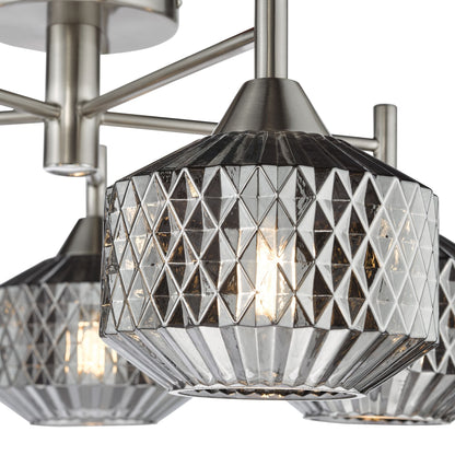 Fabrienne 5 Light Nickel & Smoked Glass Semi Flush Ceiling Light