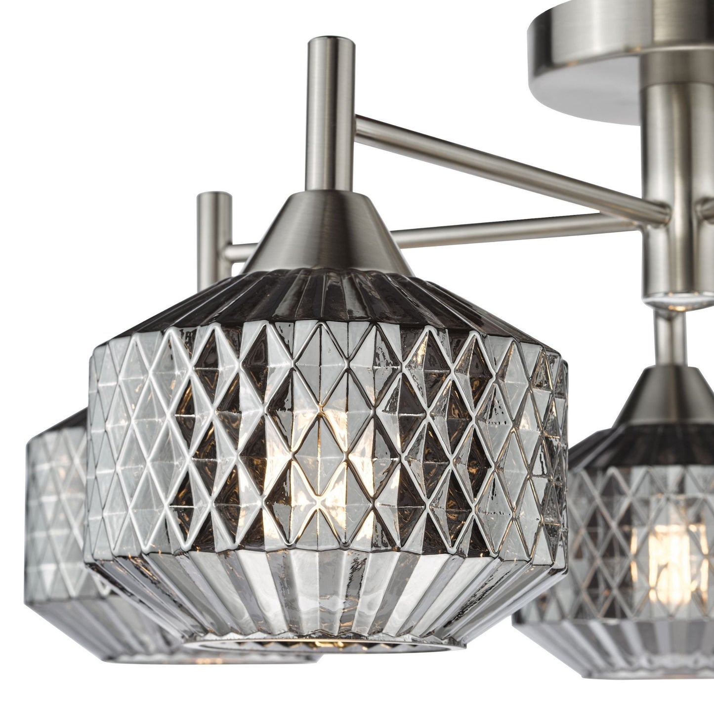 Fabrienne 5 Light Nickel & Smoked Glass Semi Flush Ceiling Light