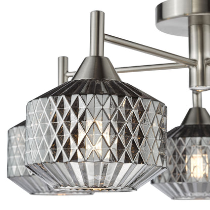 Fabrienne 5 Light Nickel & Smoked Glass Semi Flush Ceiling Light