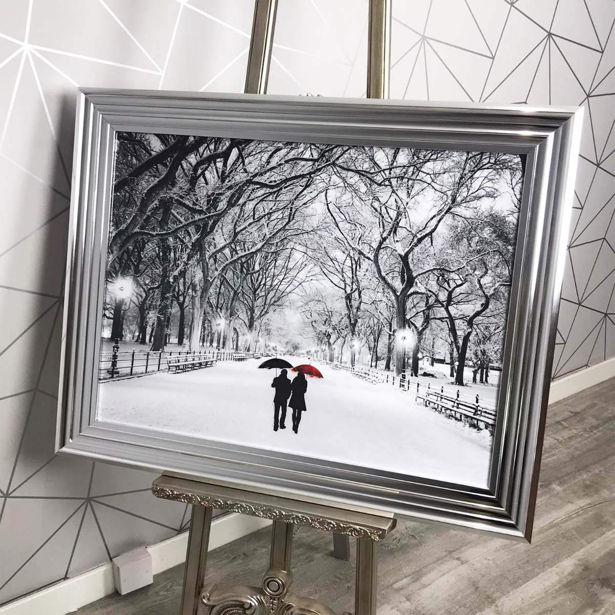Winter Walk Liquid Art with Chrome Frame 80x60cm