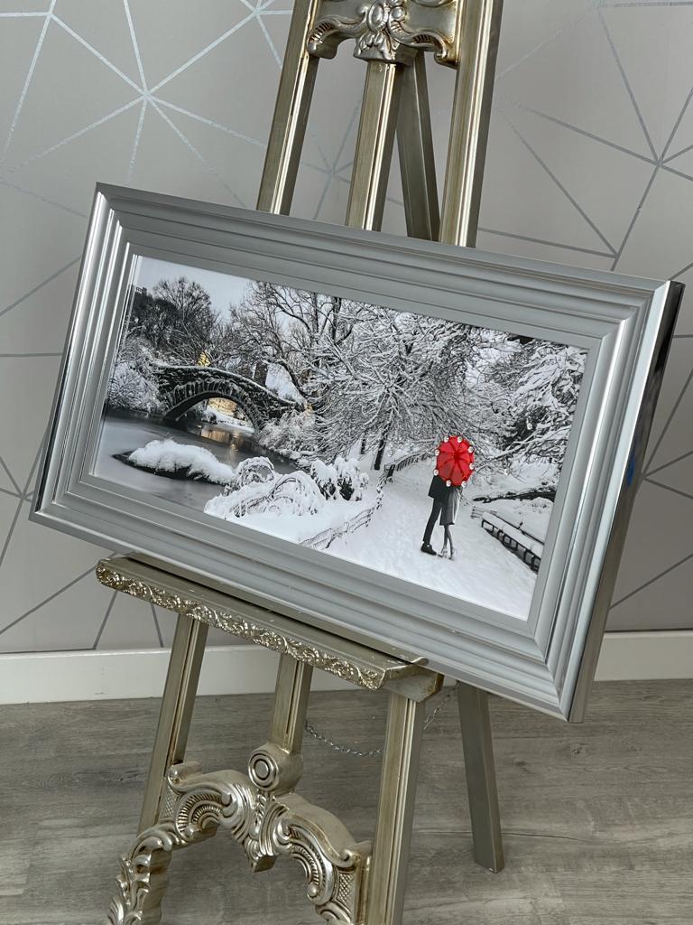 Winter Stroll Liquid Art with Chrome Frame 86x46cm