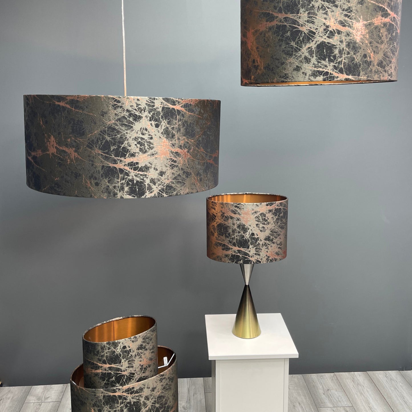 Black Brushed Lava Shade with Copper Lining 70 cm