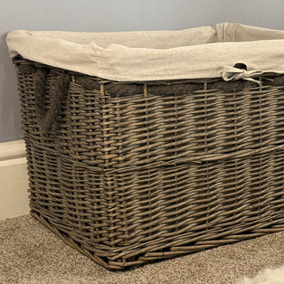 Wovenhill Wicker Grey Wash Storage Basket with Lining