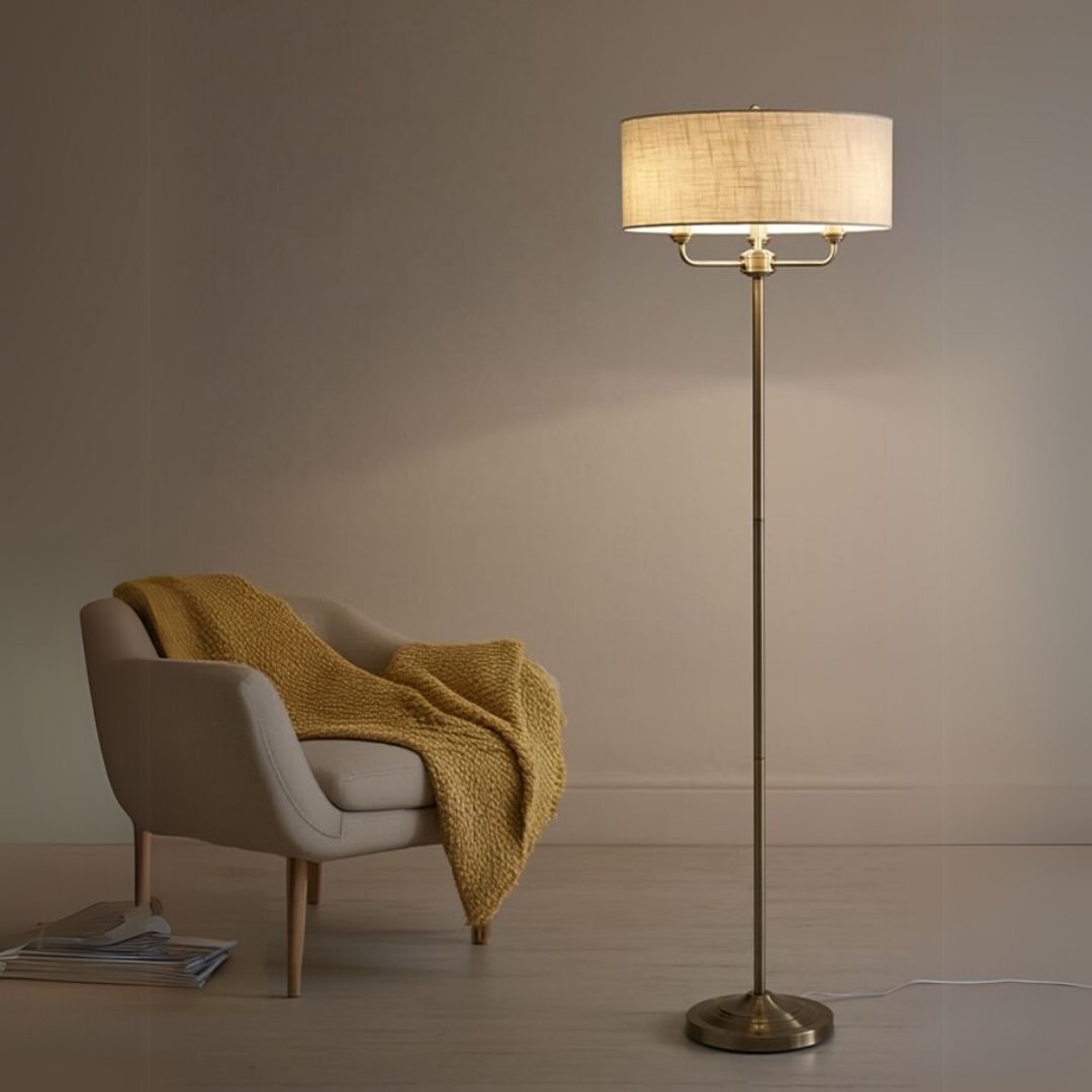 Grantham 3 Light Antique Brass Floor Lamp