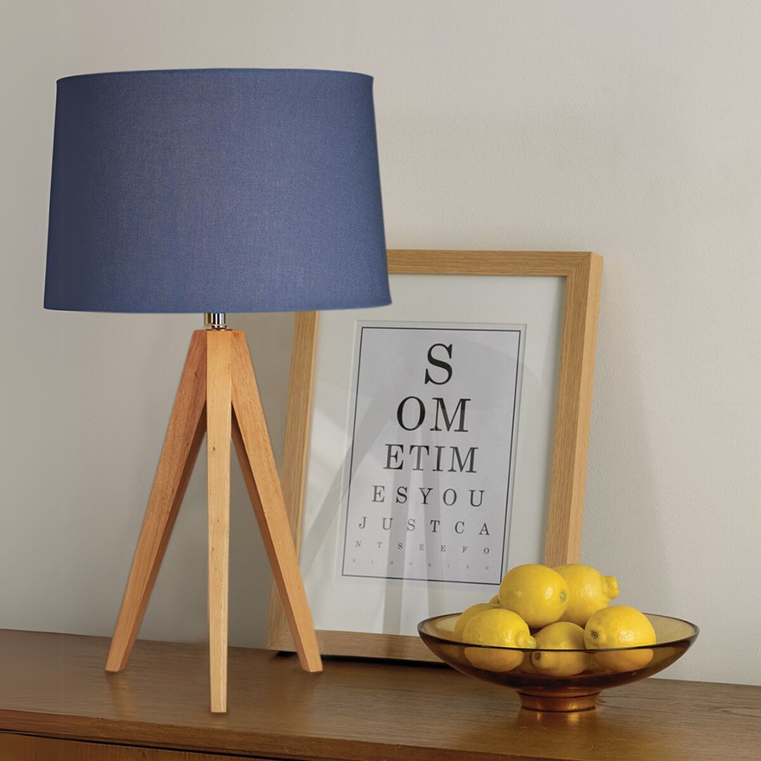 Wooden Denim Blue Tripod Table Lamp