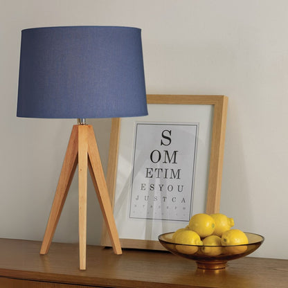 Wooden Denim Blue Tripod Table Lamp