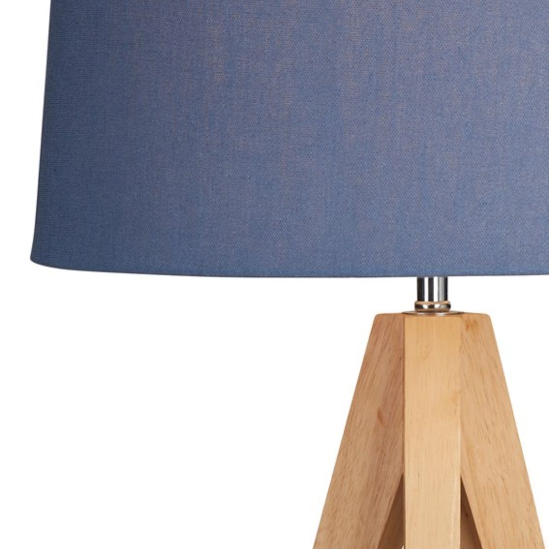 Wooden Denim Blue Tripod Table Lamp